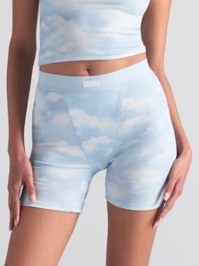 NEW Skims Cotton Rib Boxers Sz M Blue Quartz Cloud Soft Stretch Sleep Shorts